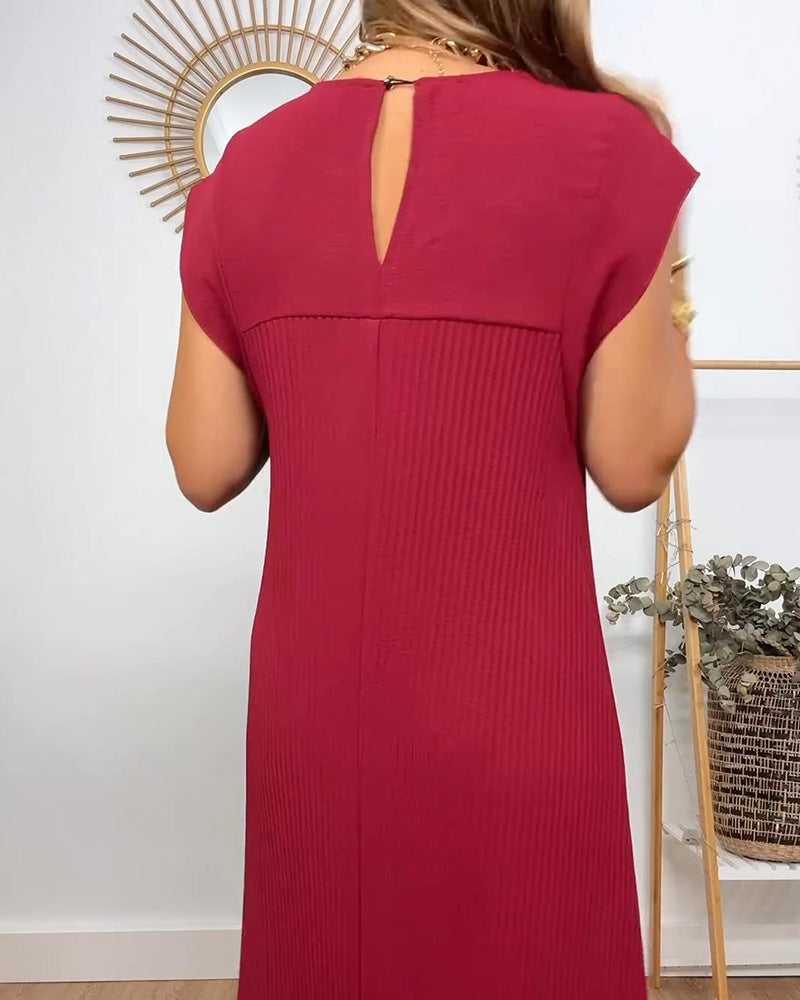 Florentia-Ärmelloses schlichtes einfarbiges Kleid mit Falten  Weinrot 1
