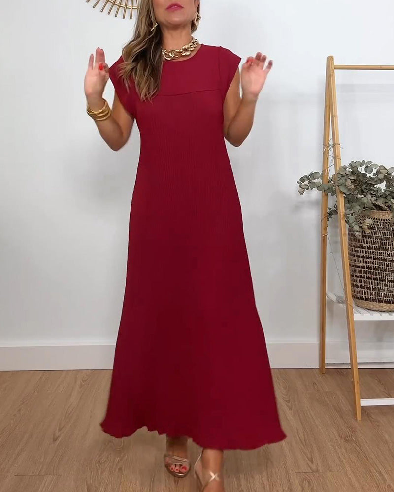 Florentia-Ärmelloses schlichtes einfarbiges Kleid mit Falten  Weinrot 2