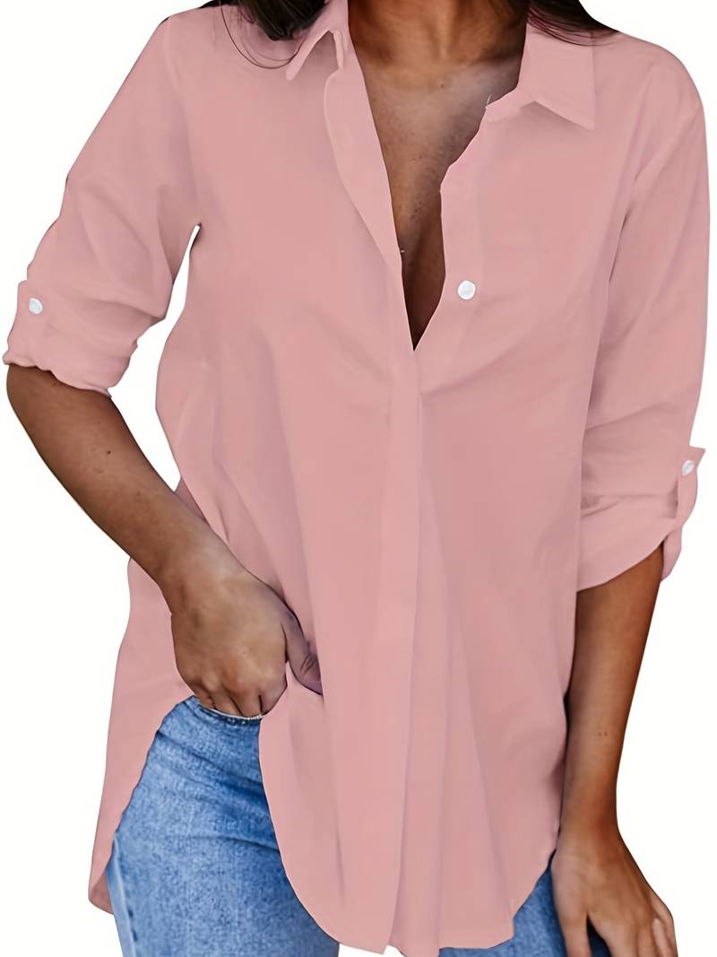 Florina – lässige bluse mit v-ausschnitt für den frühling Dunkelpink