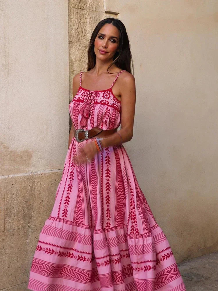 Baruni - Kleid im boho-stil mit korsett, verziert mit netzstoff und blumenmuster