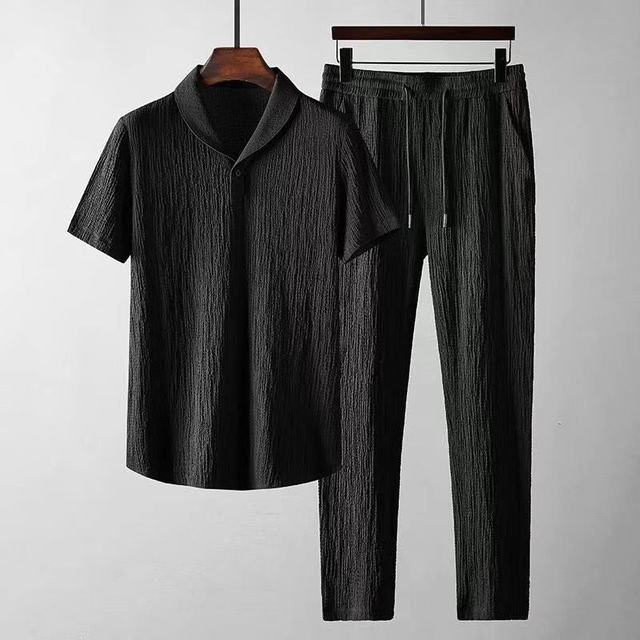 François- Zweiteiliges Herren Set aus Kurzarmhemd und Hose Schwarz