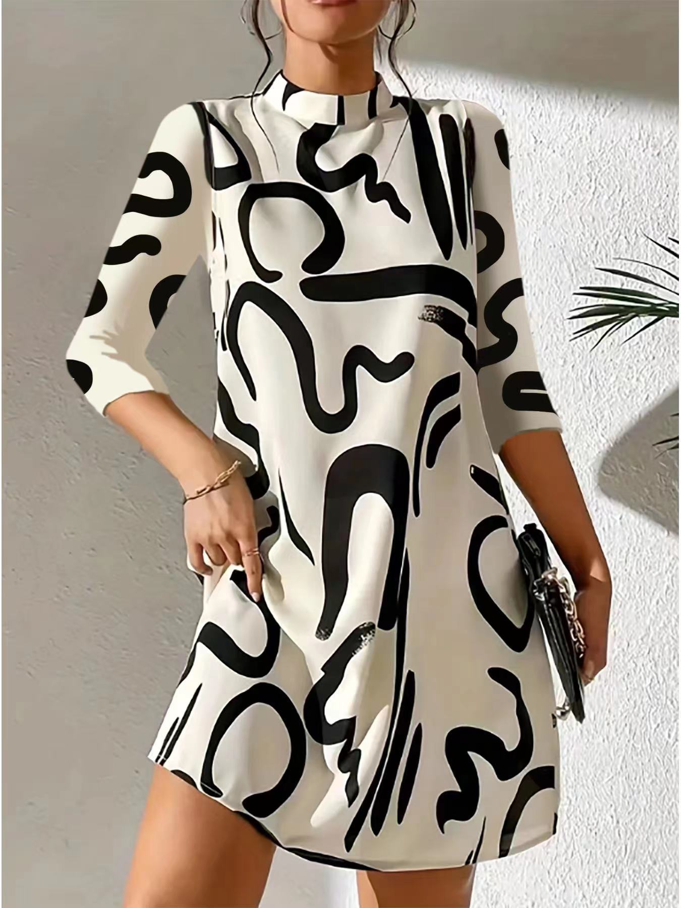 Franca - Rollkragen Bedrucktes Kleid Für Damen WeiB