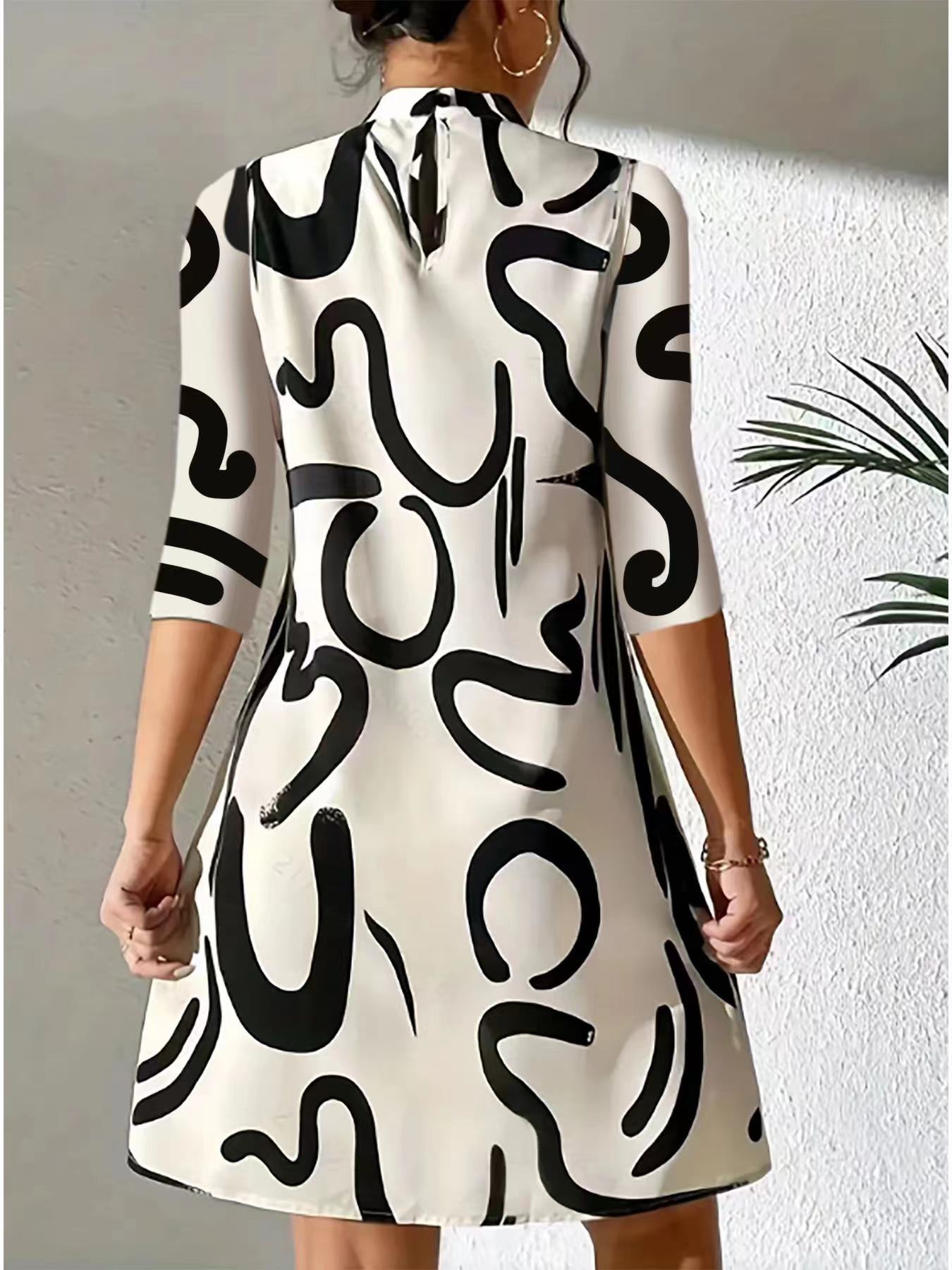 Franca - Rollkragen Bedrucktes Kleid Für Damen WeiB 2