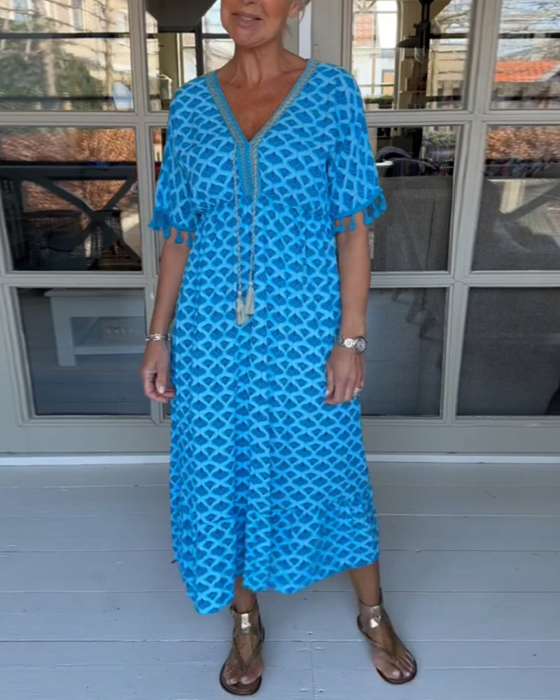 Francine-Freizeitkleid mit V-Ausschnitt und Print Blau 3