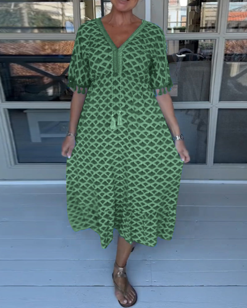 Francine-Freizeitkleid mit V-Ausschnitt und Print Grün 1