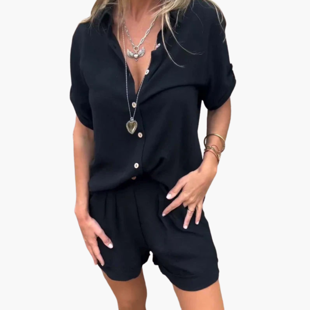 Franziska - Sommer Jumpsuit für Damen Kurz, Bequem & Stylisch Schwarz