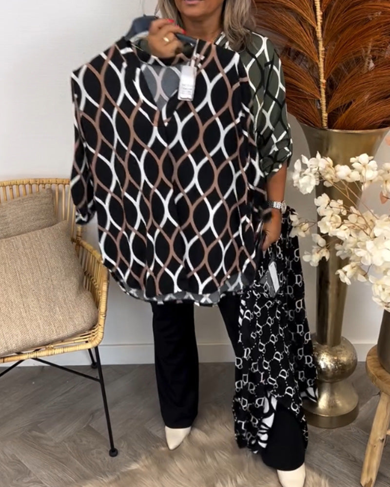 Freja-Lässige Bluse mit langen Ärmeln und bedruckt Braun