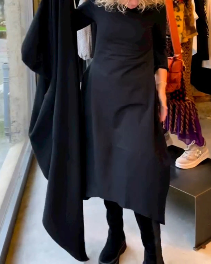 Frieda-Elegantes einfarbiges Kleid Schwarz 2