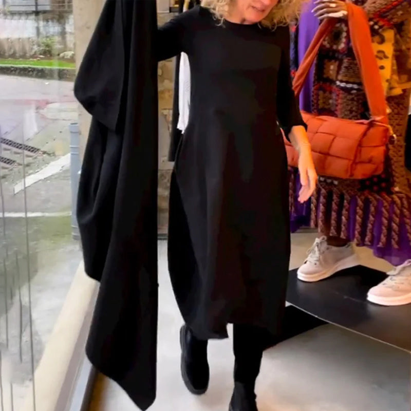 Frieda-Elegantes einfarbiges Kleid Schwarz  7
