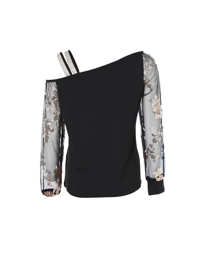 Frieda - kaltes trägershirt mit floralen pailletten Schwarz 5
