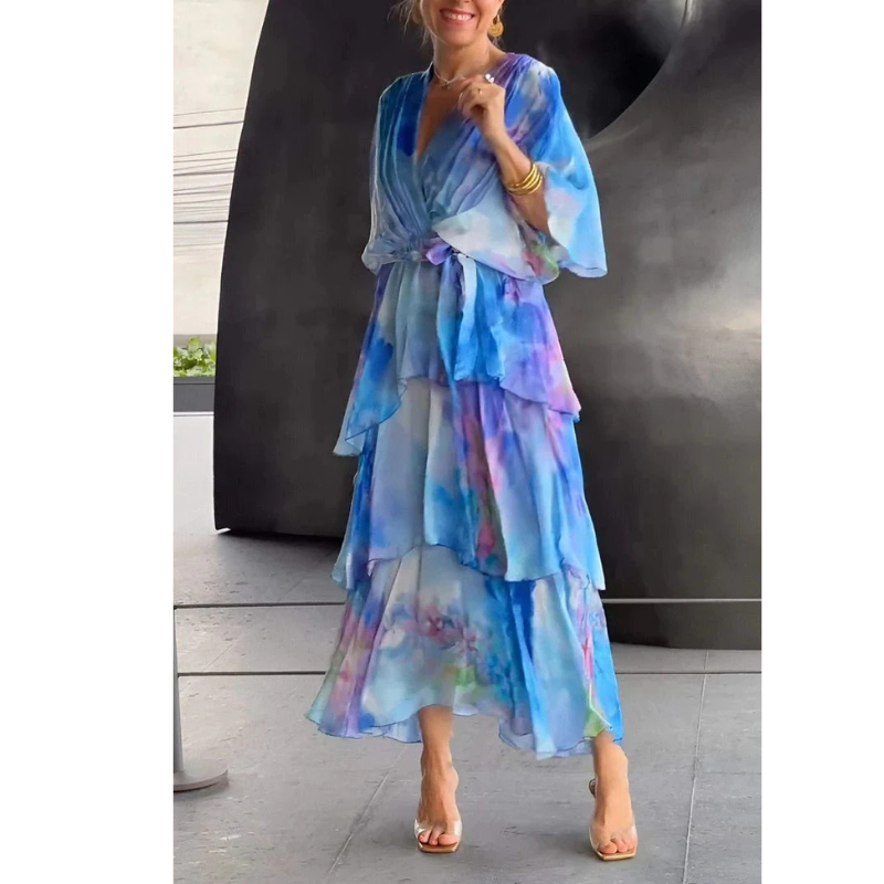 Friede - Damen Wickelkleid Mit Lagenmuster Blau 2