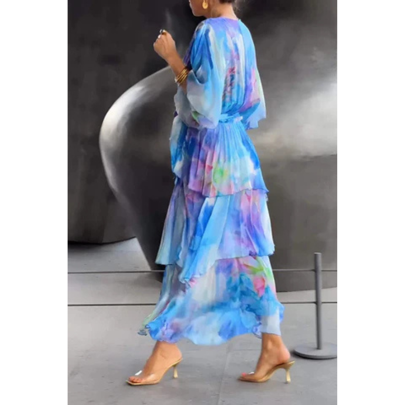 Friede - Damen Wickelkleid Mit Lagenmuster Blau 3
