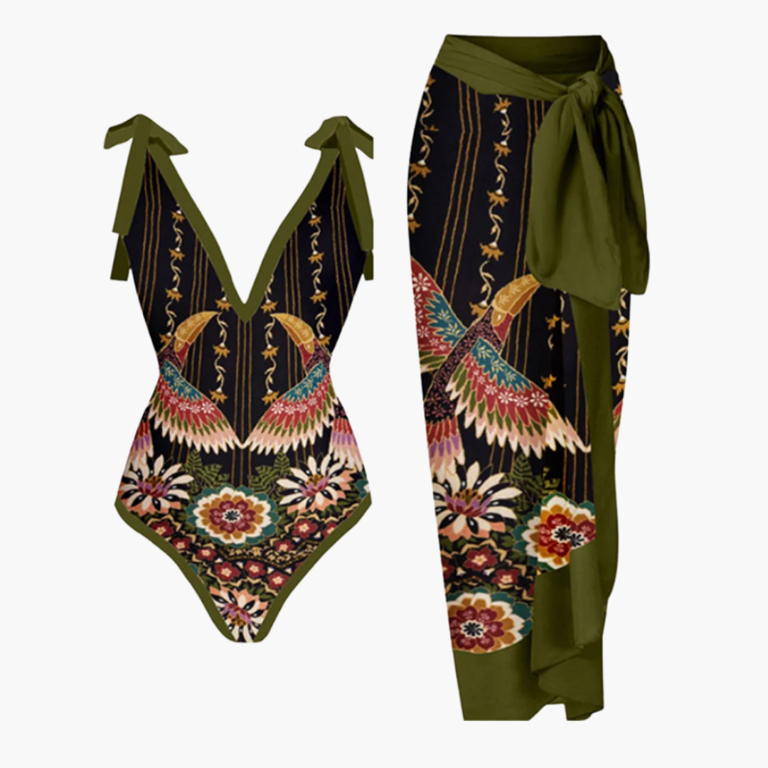 Fronika - Badeanzug mit Überwurf - Damen Einteiler mit Strandrock Mystic