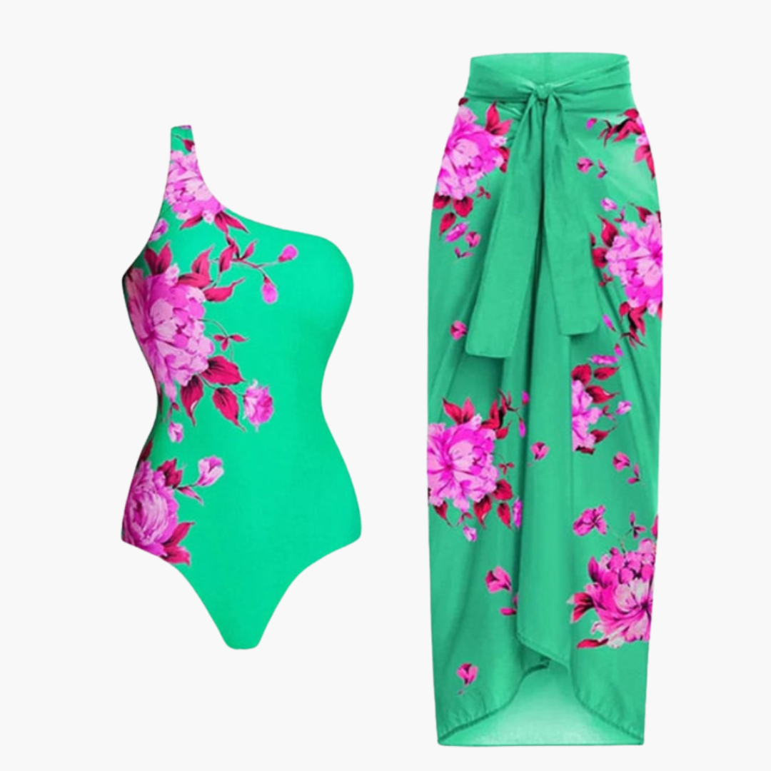 Fronika - Badeanzug mit Überwurf - Damen Einteiler mit Strandrock Türkis