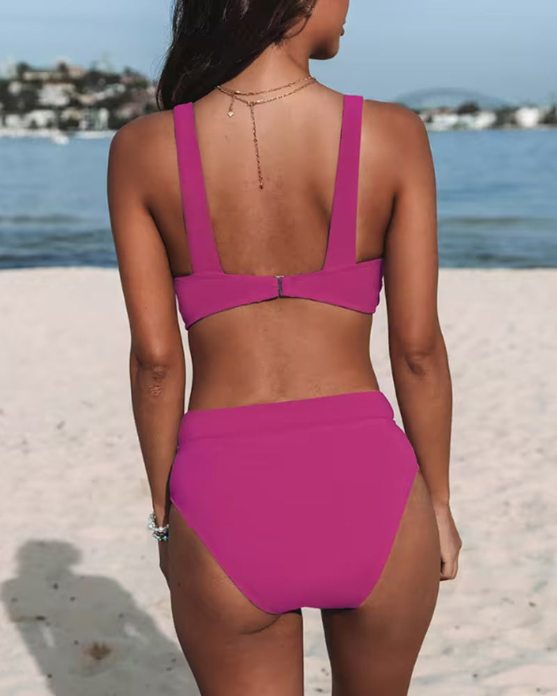 Gabriele-Einfarbige Bikinis mit hoher Taille Fuchsia 1