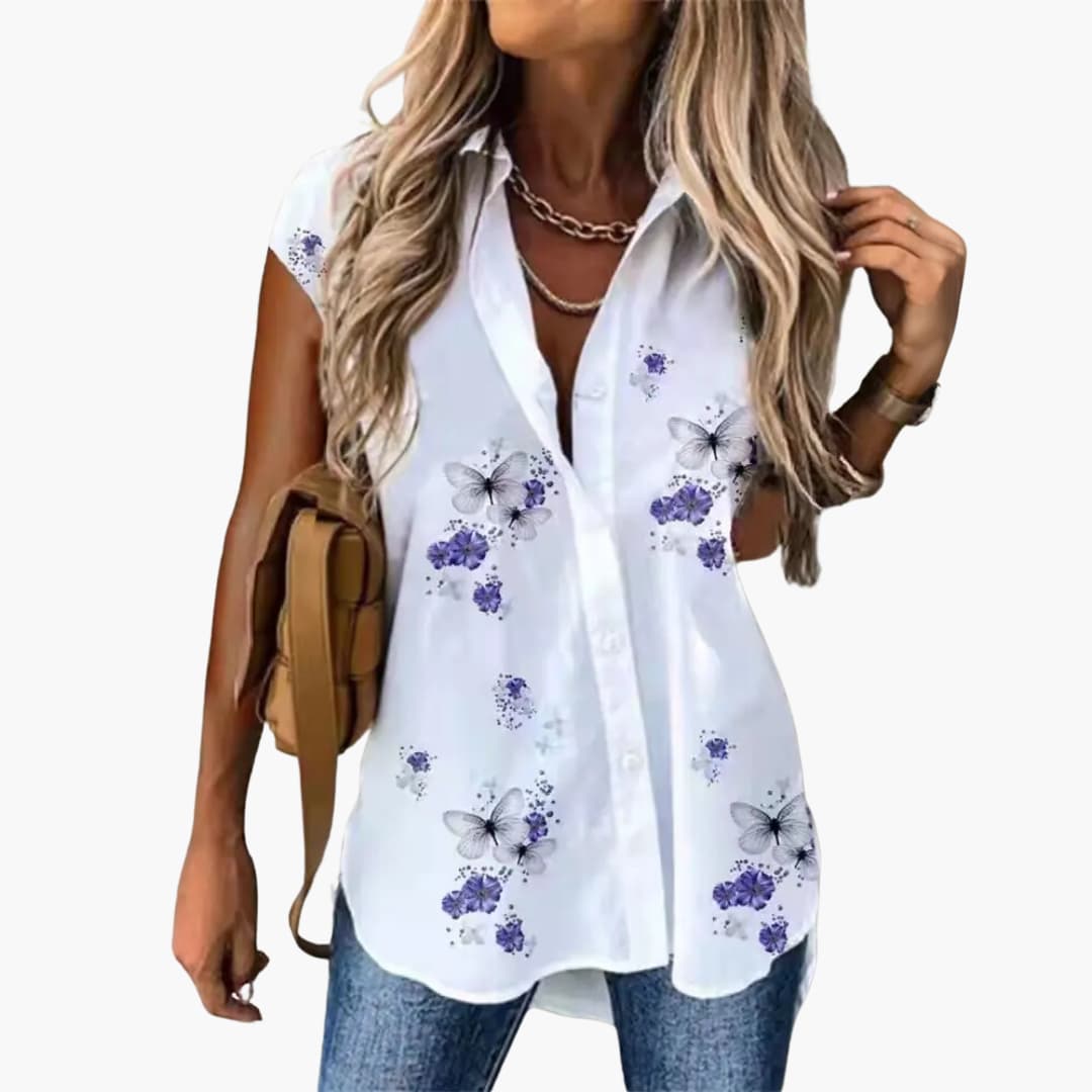 Gabriele - Sommer Top für Damen mit Schmetterlingsdruck Grau