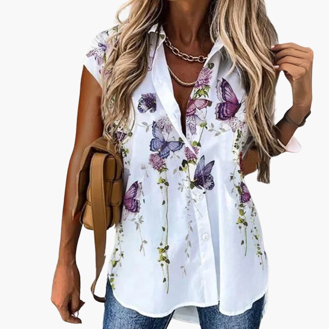 Gabriele - Sommer Top für Damen mit Schmetterlingsdruck Lavendel
