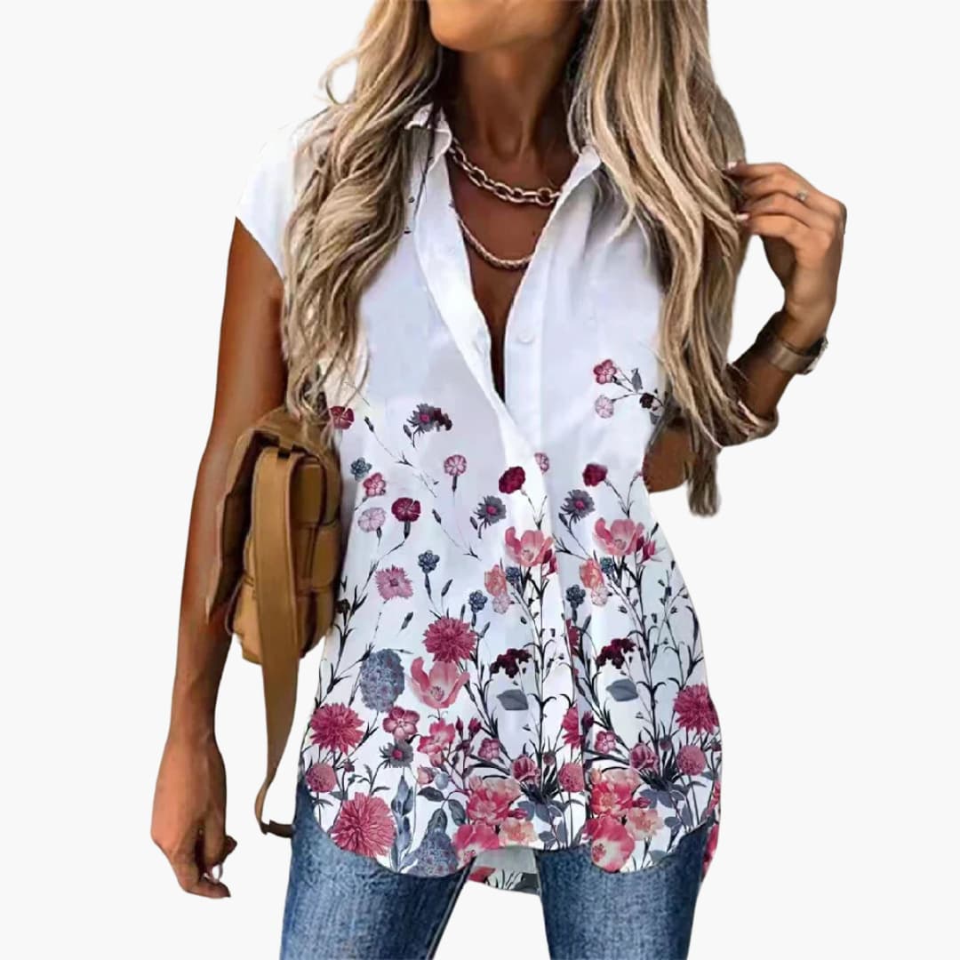 Gabriele - Sommer Top für Damen mit Schmetterlingsdruck Rot