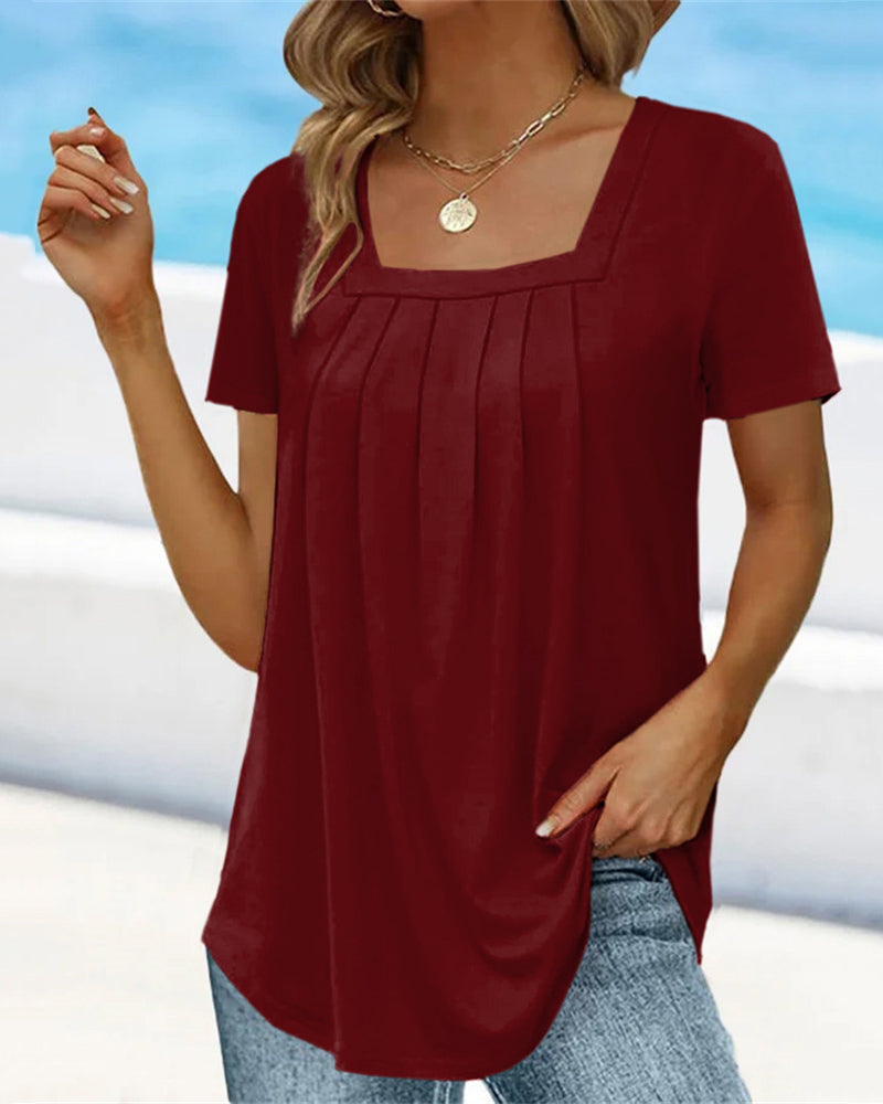Garance-Schlichtes T-Shirt mit eckigem Ausschnitt Weinrot