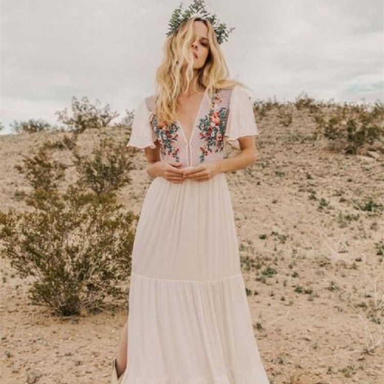Georgina- Damen Maxi Kleid mit floralen Stickereien Bildfarbe 1