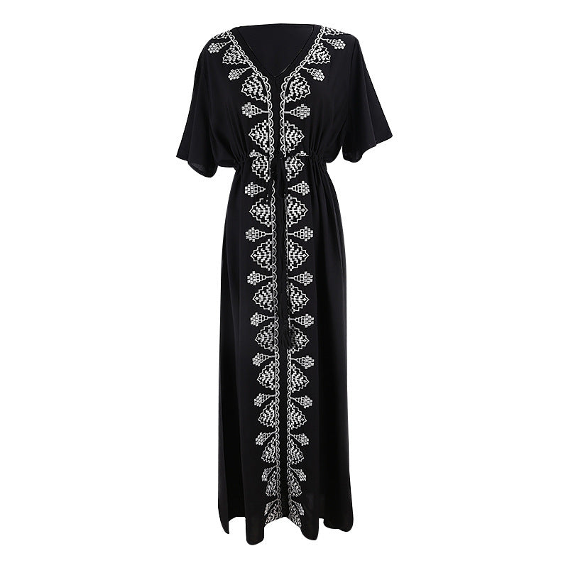 Geraldine- Damen Maxi Kleid mit kunstvoller Stickerei Schwarz 4