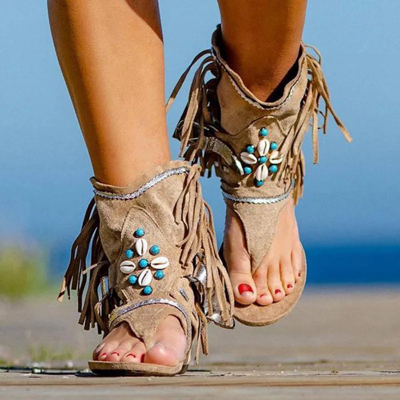 Geraldine - Boho-Sandalen mit Fransen Khaki 