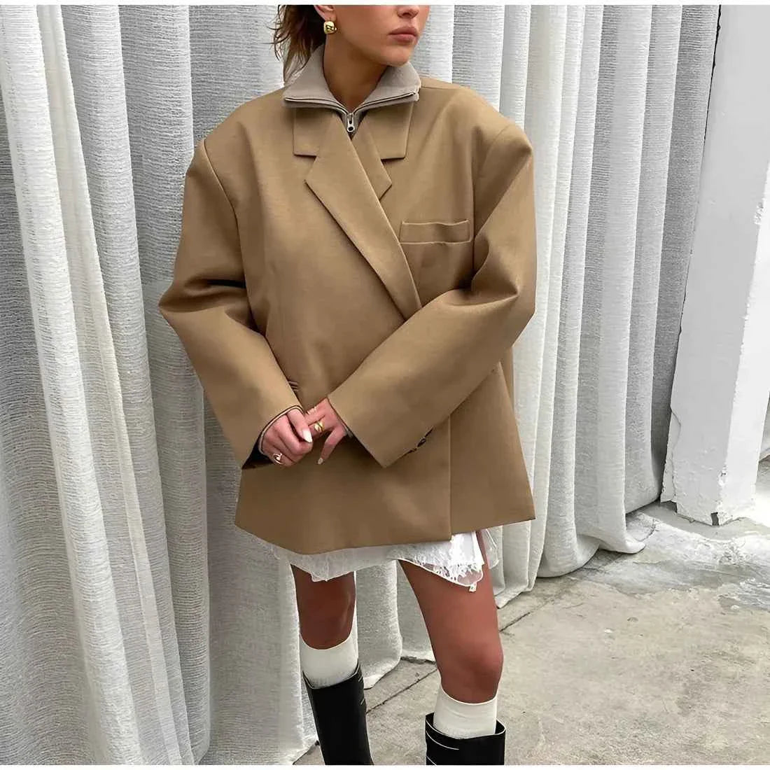Gisela - Elegante Oversize Blazer Damen Beige