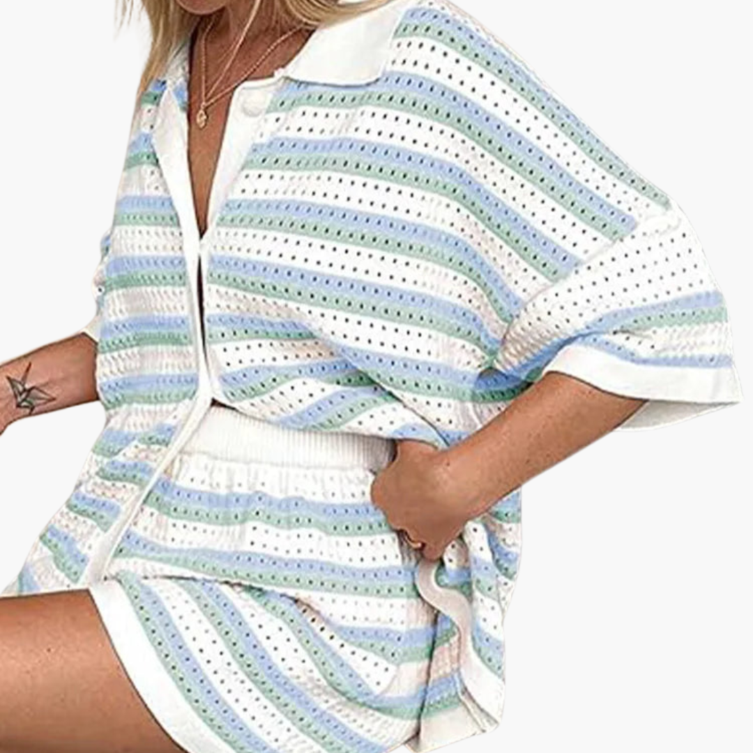 Giselinde – Zweiteiliges Häkel-Outfit für Damen Blau/ Grün