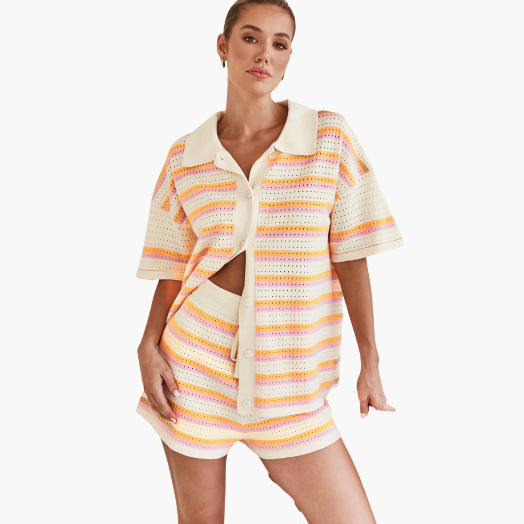 Giselinde – Zweiteiliges Häkel-Outfit für Damen Rosa/ Orange