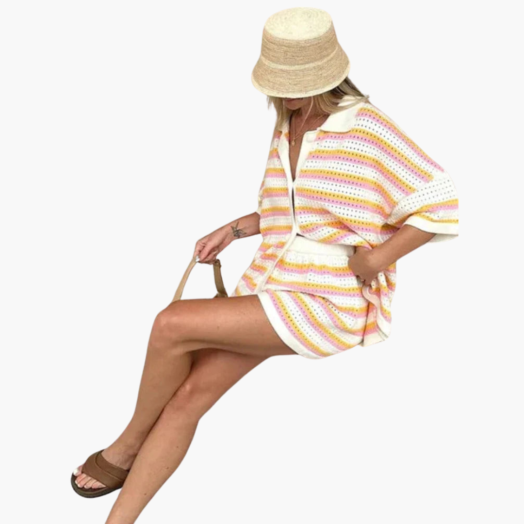 Giselinde – Zweiteiliges Häkel-Outfit für Damen Rosa/ Orange