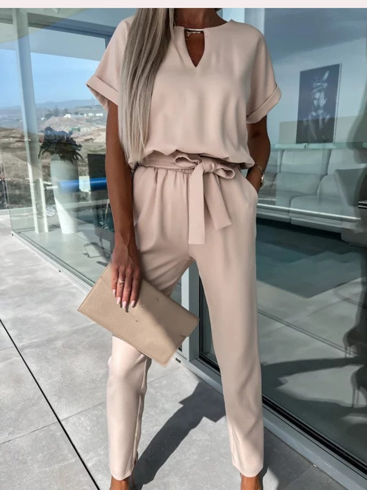 Giselle- Overall mit kurzen Ärmeln und Gürtel Khaki 1