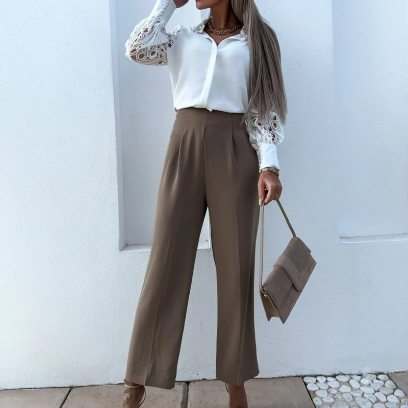 Golda – Elegante Damenbluse mit langen Ärmeln Weiß