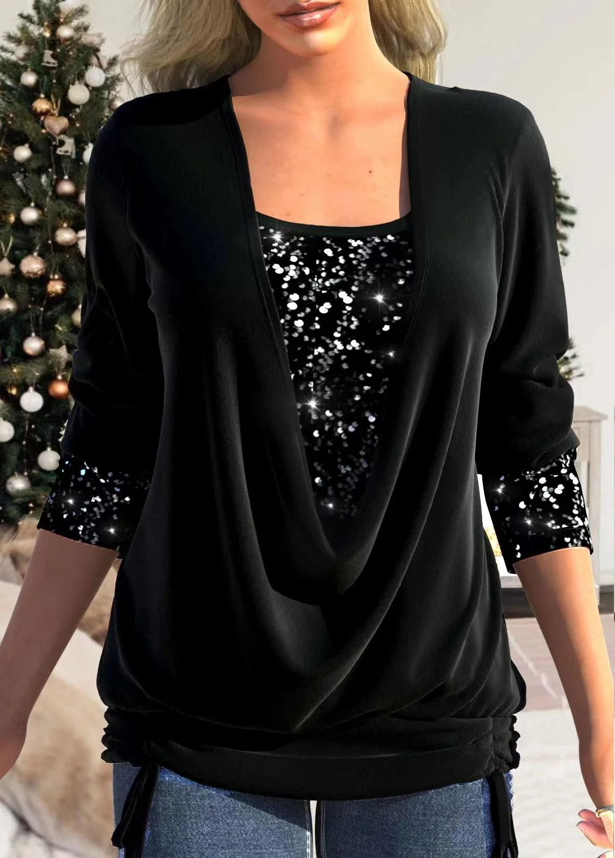 Gratia – Festliches Damen Party-Oberteil Schwarz