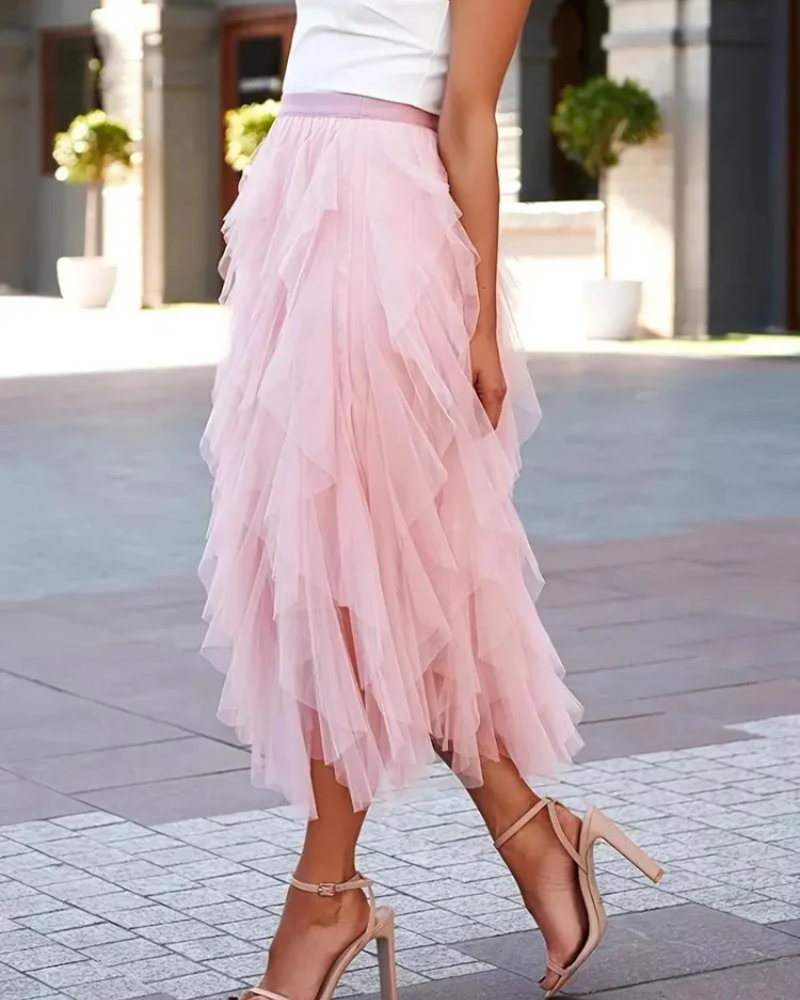 Grete – Damen Midirock mit Rüschen in Maxilänge Rosa 2
