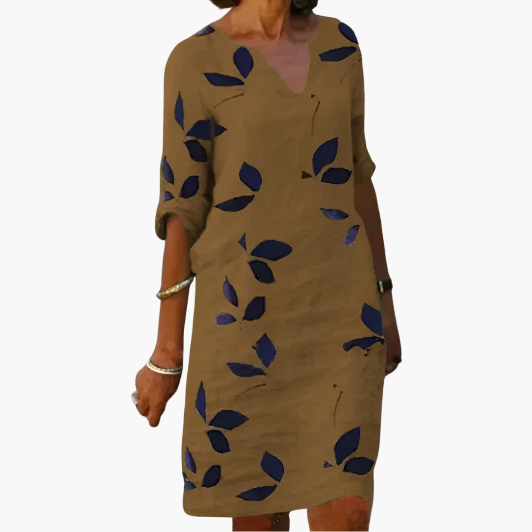 Gudrun - Sommerkleid für Damen Blättermuster Braun