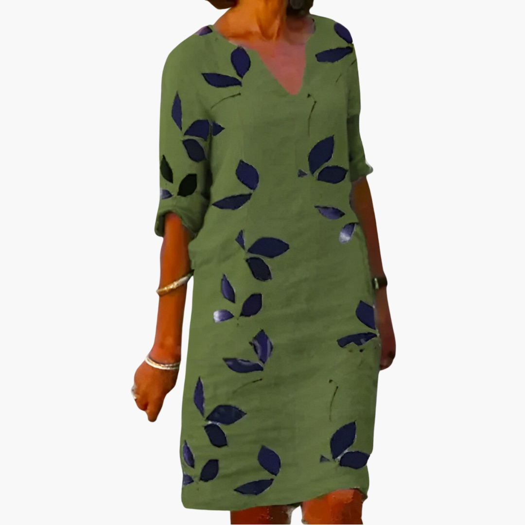Gudrun - Sommerkleid für Damen Blättermuster Grün