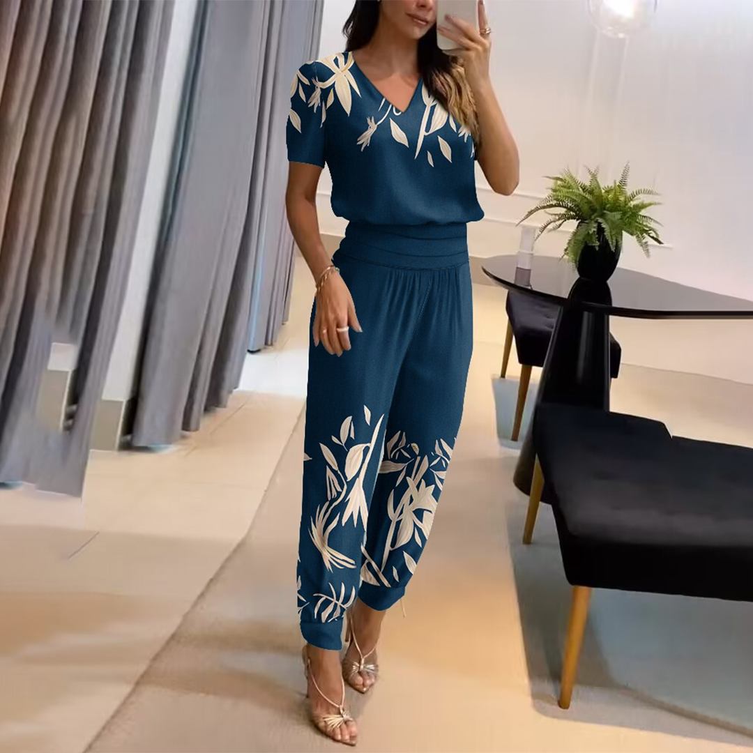 Gudula- Stylischer Bedruckter Jumpsuit Blau