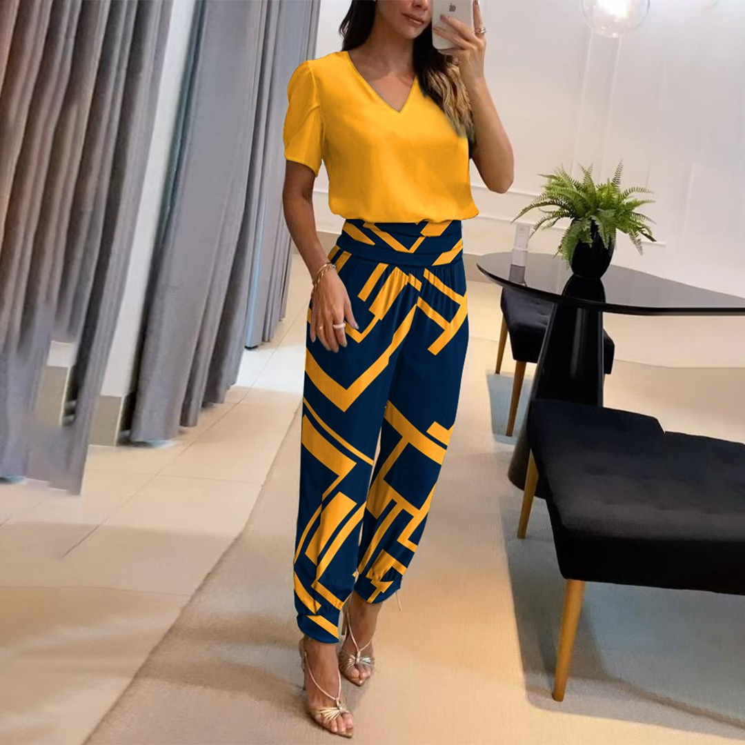 Gudula- Stylischer Bedruckter Jumpsuit Gelb