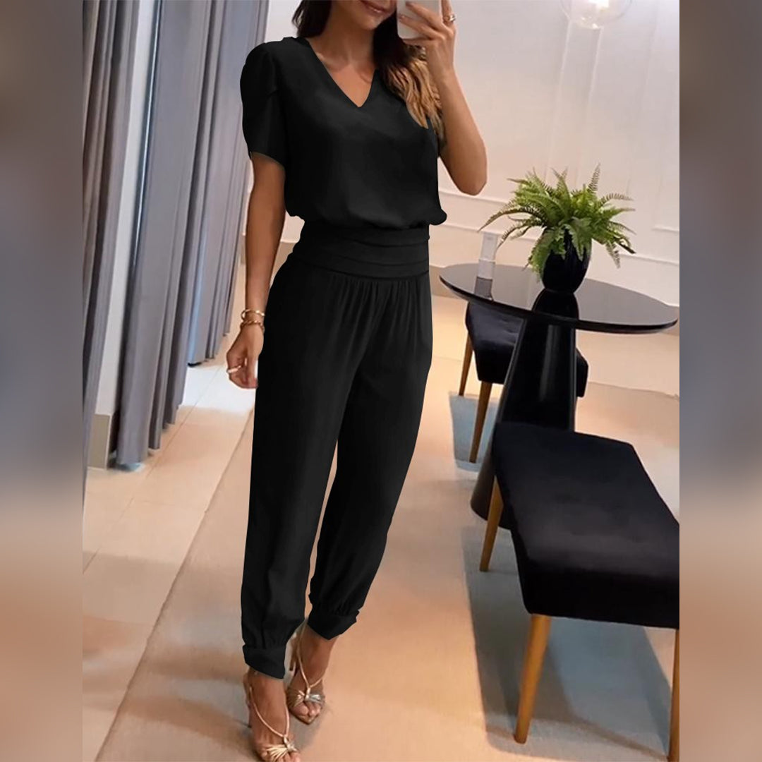 Gudula- Stylischer Bedruckter Jumpsuit Schwarz