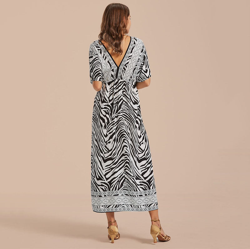 Guinevere- Damen Maxi Kleid mit V-Ausschnitt und Ärmeln