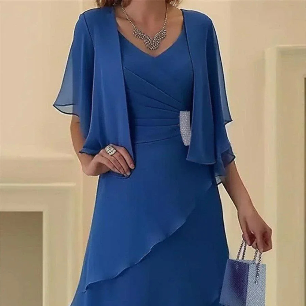 Gundula – Festliches Chiffon-Midikleid für Damen Blau