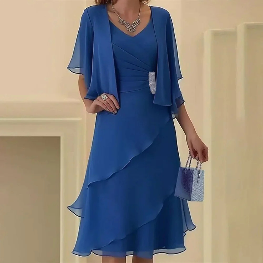 Gundula – Festliches Chiffon-Midikleid für Damen Blau