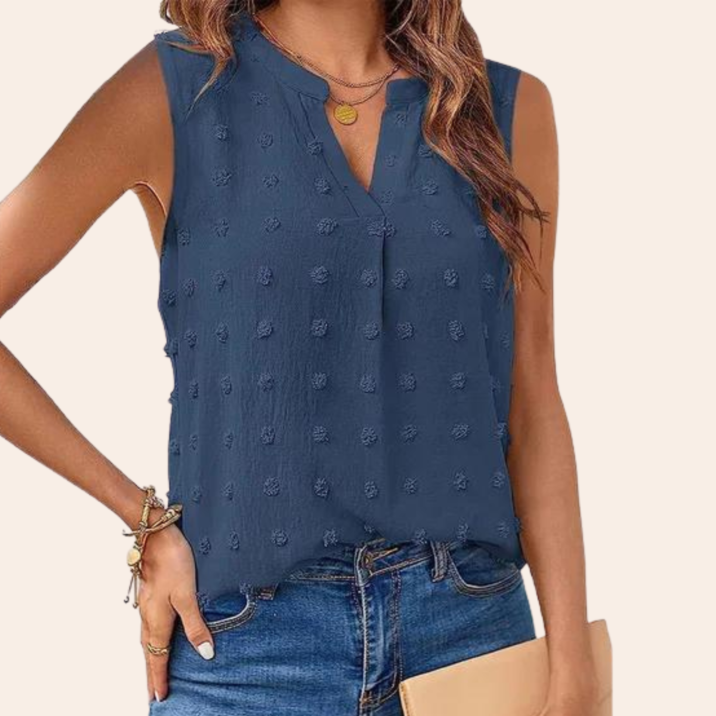 Hanna - Elegante ärmellose Bluse  Blau