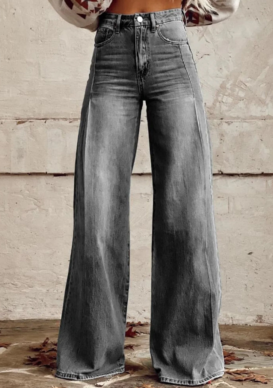 Hannah - Chic Hosen für Frauen Graue klassische Hose mit weitem Bein