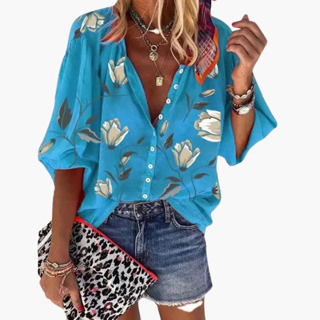 Hannelore - Bluse mit Blumenmuster für Damen Blau