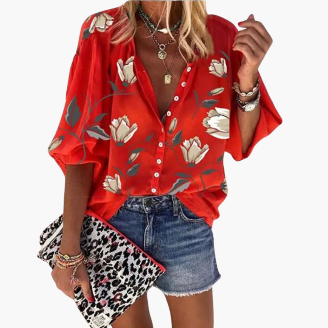 Hannelore - Bluse mit Blumenmuster für Damen Rot