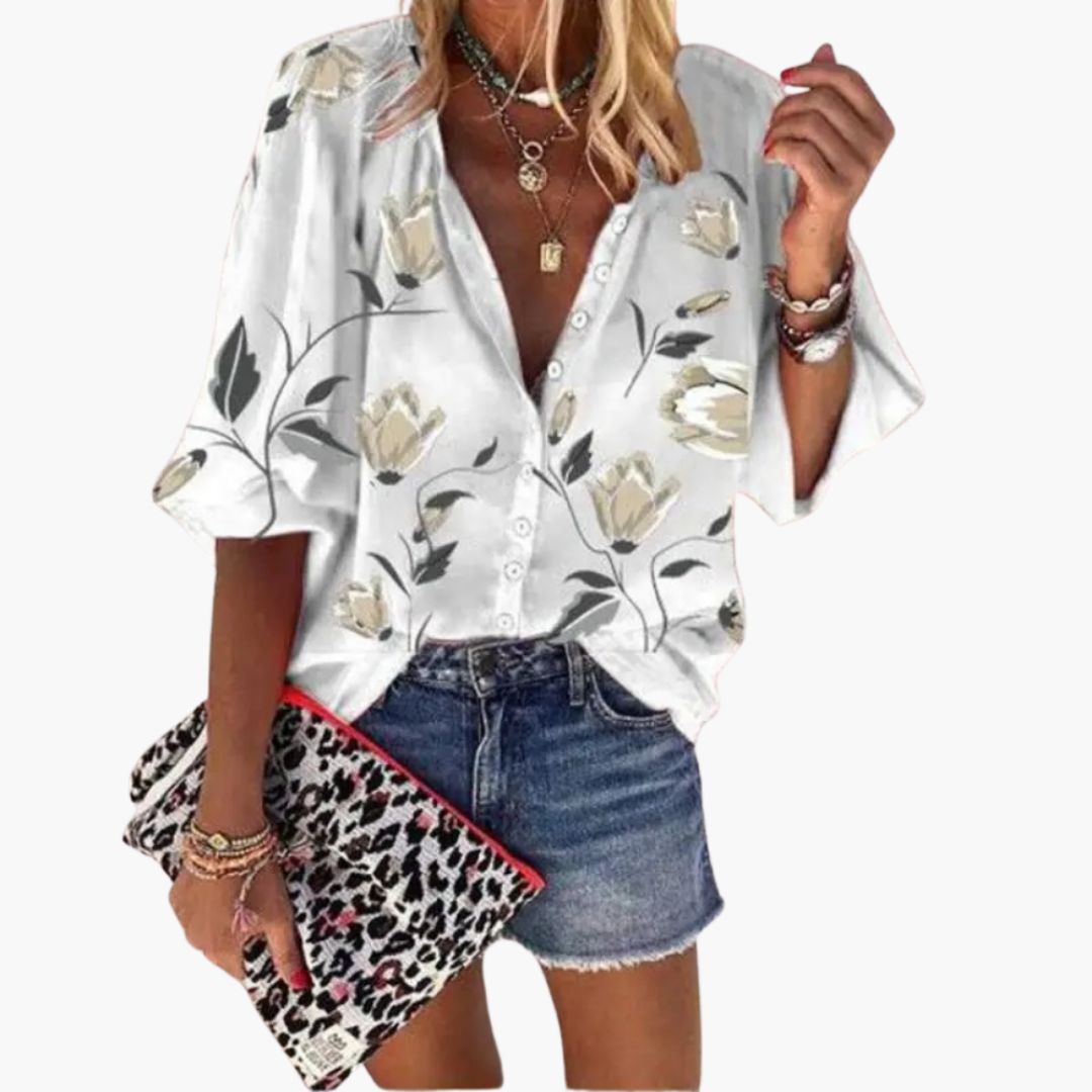 Hannelore - Bluse mit Blumenmuster für Damen Weiß