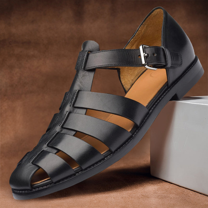 Hans - Stylische Herren-Ledersandalen für den Sommer Schwarz