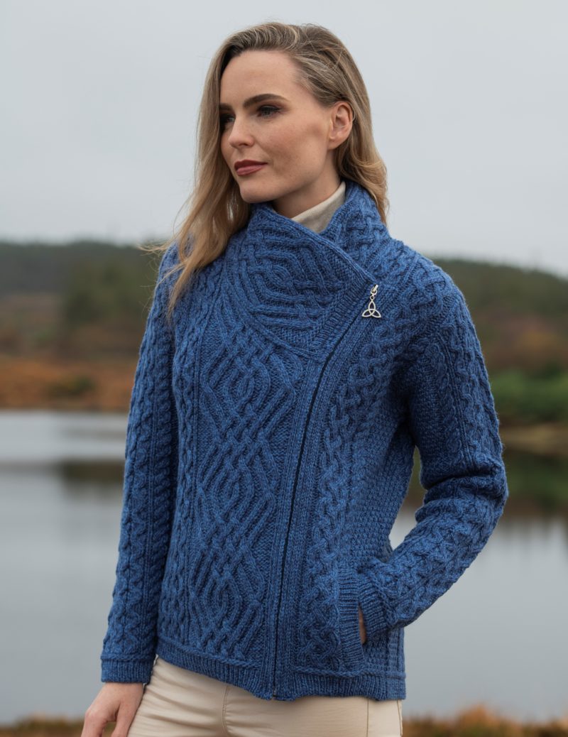 Heidi – Aran Shannon Cardigan mit seitlichem Reißverschluss Blau