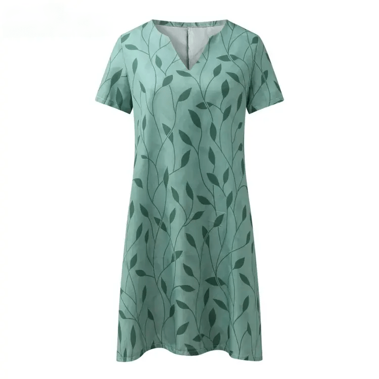 Helen- Bedrucktes Kleid mit V-Ausschnitt Grün 1